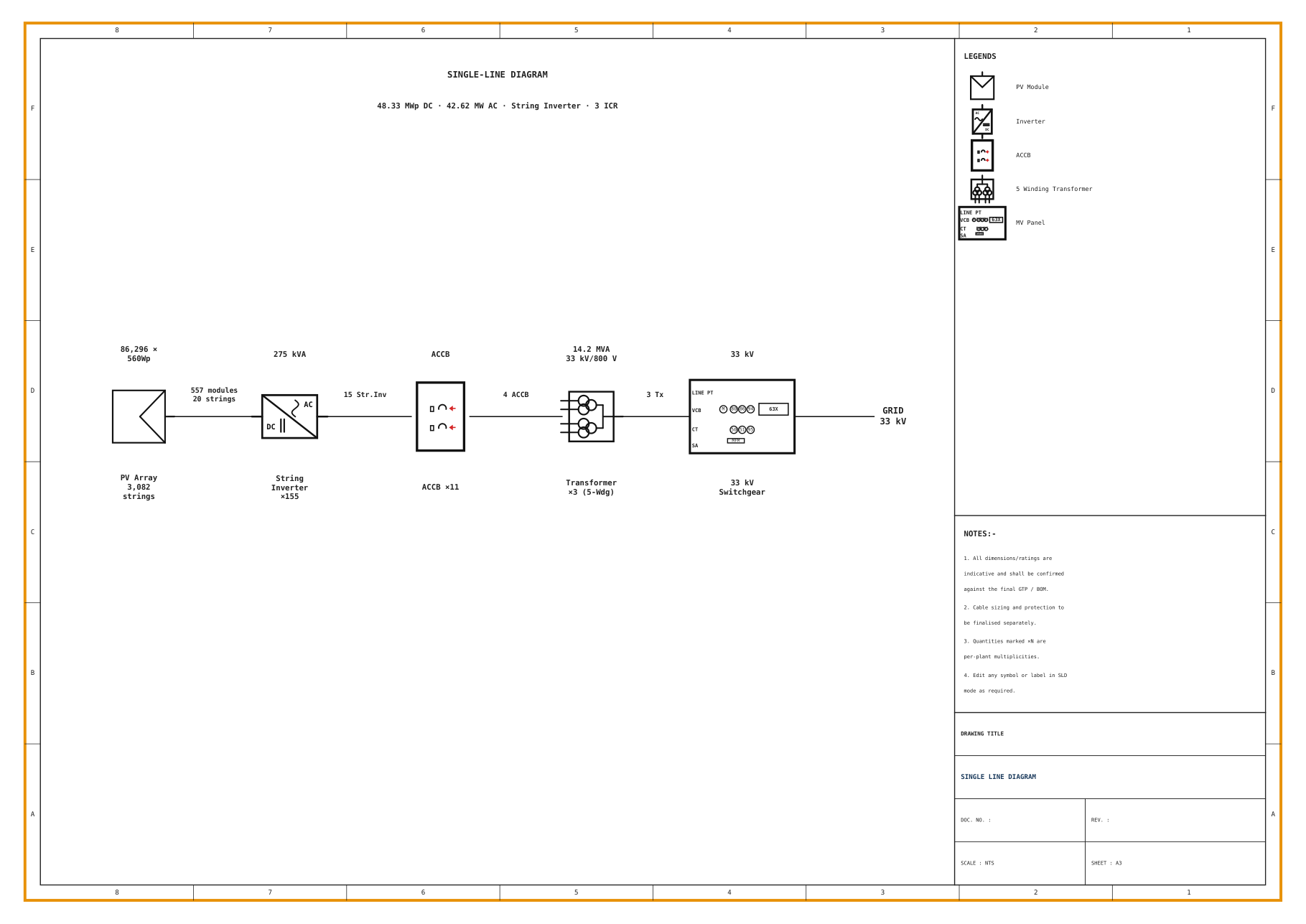 The single-line diagram page of the report on its drawing sheet.