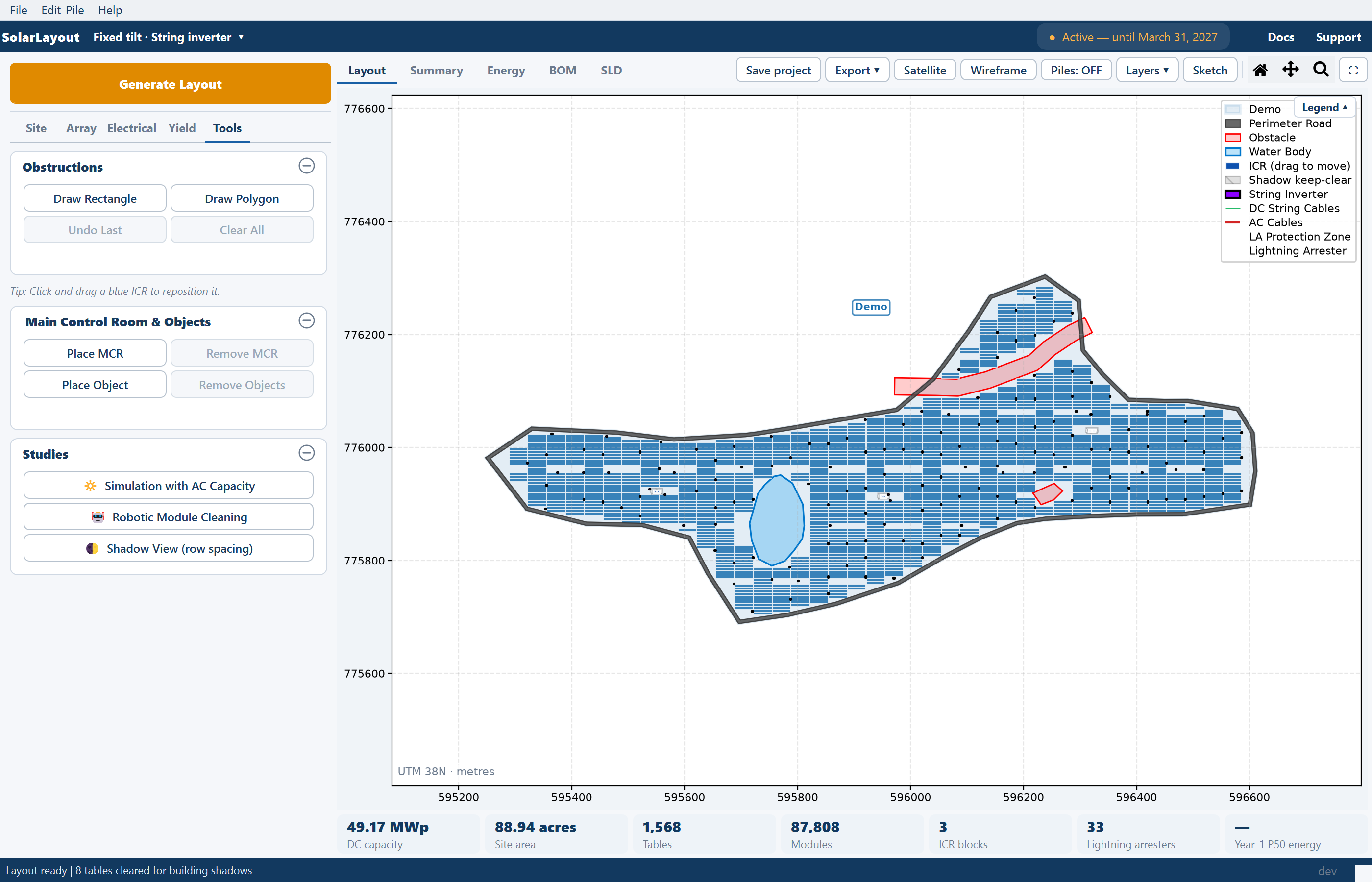 The Layout view with the legend unfolded from the Legend chip in the plot corner.