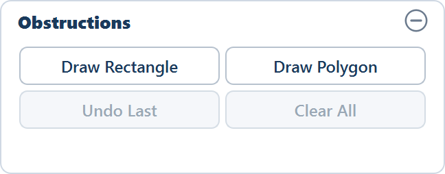 The Obstructions card with Draw Rectangle, Draw Polygon, Undo Last and Clear All.